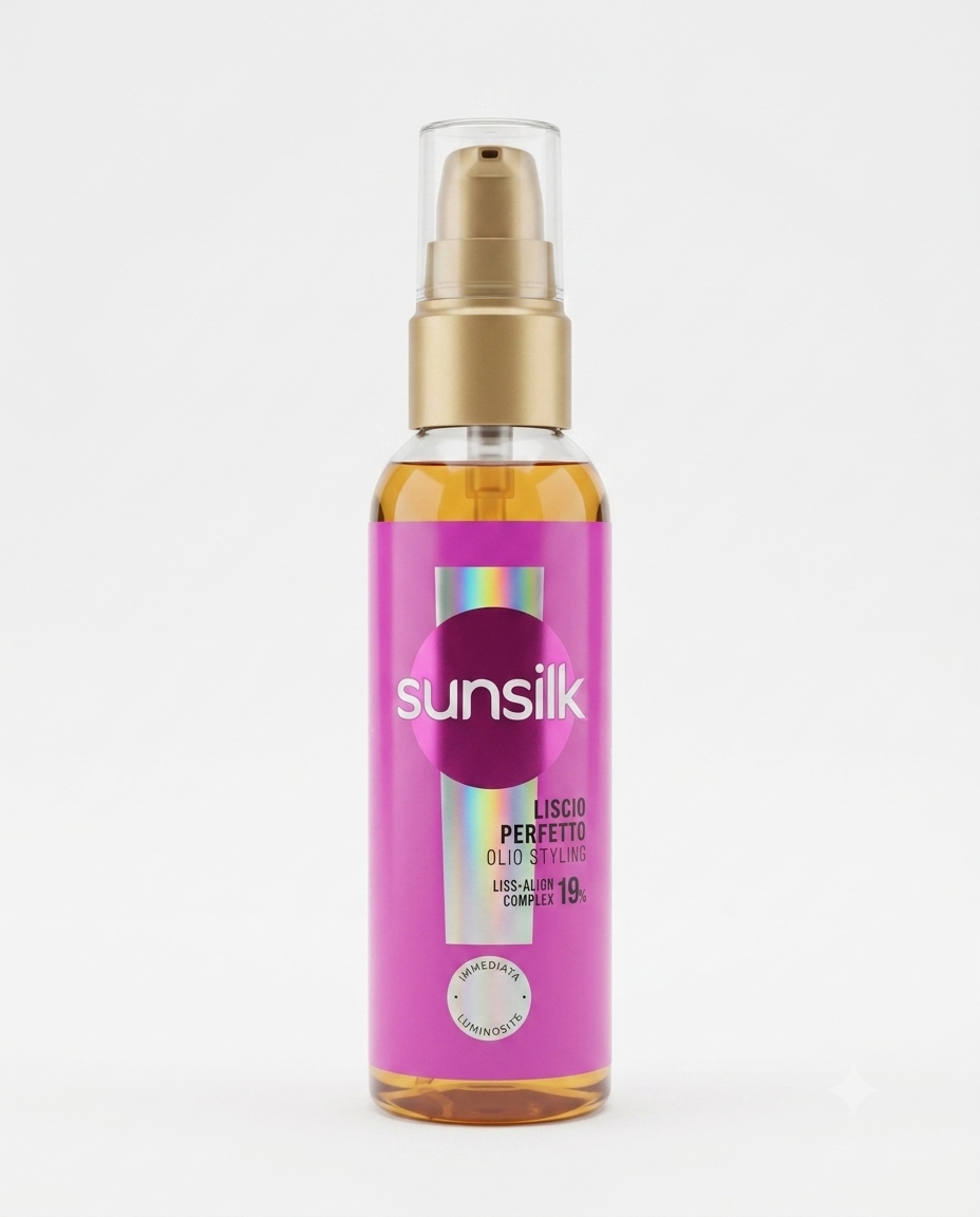 Sunsilk Olio Styling Liscio Perfetto 75ml – Effetto Specchio e Luminosità Istantanea – Con Olio di Argan, Collagene e Biotina – Azione Anti-Crespo 4-in-1