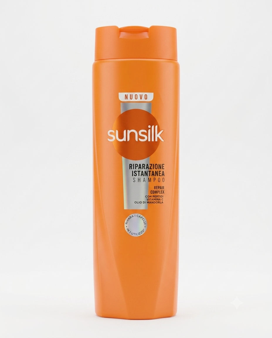 Sunsilk Shampoo Riparazione Istantanea 250ml con Peptidi, Vitamina C e Olio di Mandorla per capelli danneggiati.