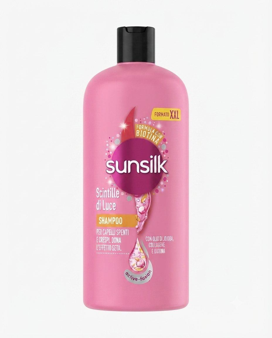 Sunsilk Shampoo Scintille di Luce XXL per capelli spenti e crespi, azione illuminante e disciplinante.