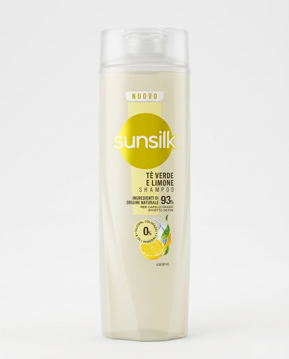 Sunsilk Shampoo Tè Verde Biologico e Limone Detox 250 ml – Purificante Capelli Grassi Senza Siliconi