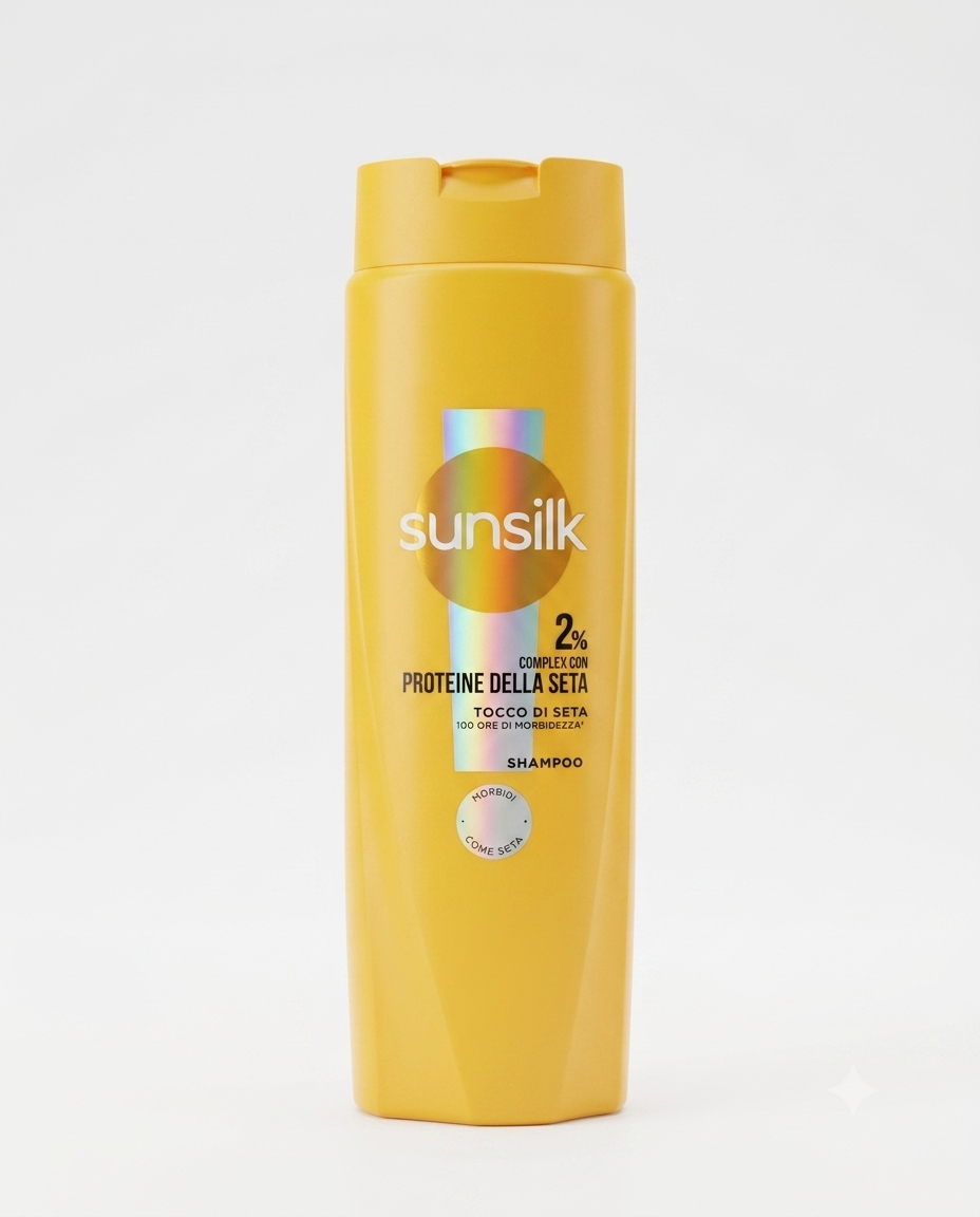 Sunsilk Shampoo Tocco di Seta 250ml con proteine della seta, effetto anti-crespo, morbidezza e disciplina dei capelli fino a 100 ore.