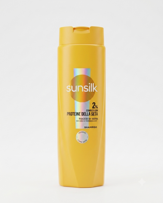 Sunsilk Shampoo Tocco di Seta 250ml con proteine della seta, effetto anti-crespo, morbidezza e disciplina dei capelli fino a 100 ore.