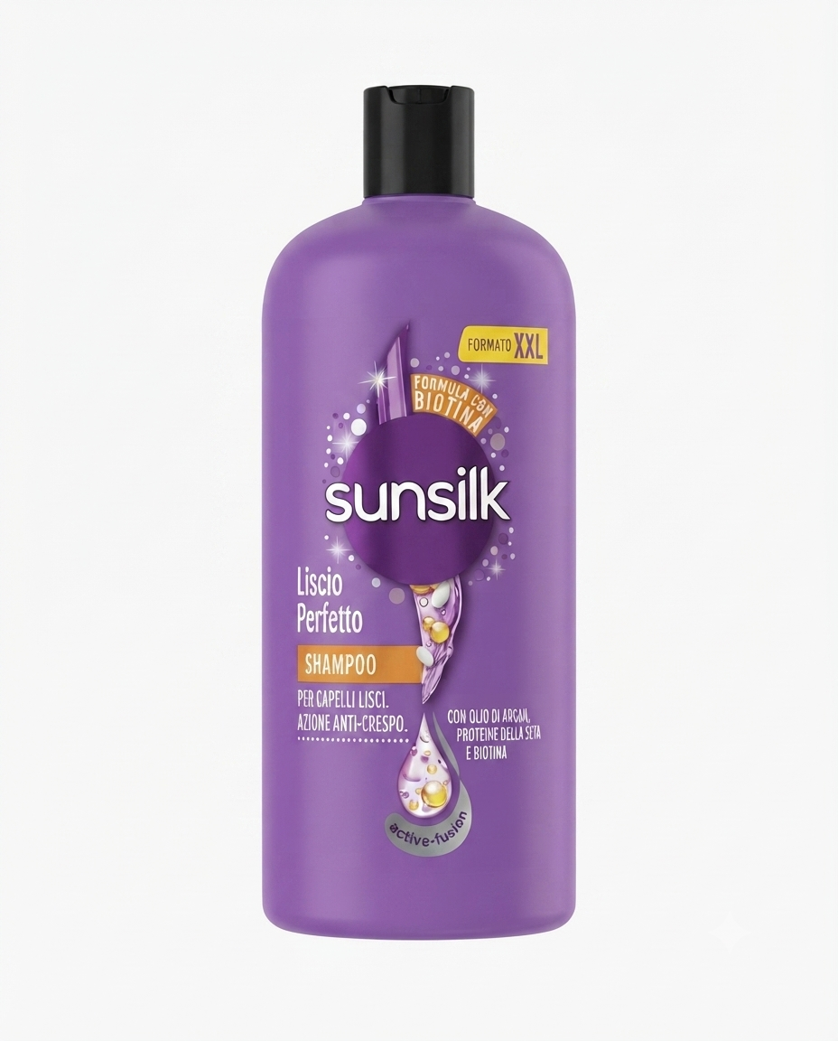 Sunsilk Shampoo Liscio Perfetto XXL 810 ml con olio di argan, biotina e proteine seta, anti-crespo.