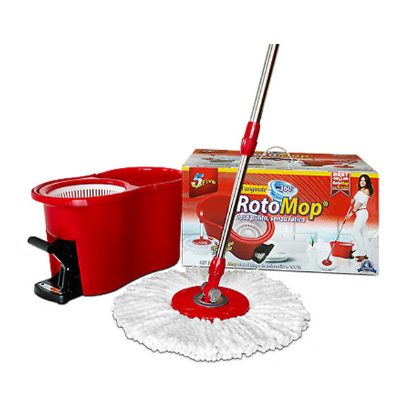 SuperFive Rotomop L'Originale | Kit Lavapavimenti con Centrifuga a Pedale | Sistema Salva Schiena e Manico Inox | 5 Anni di Garanzia | Frange 100% Microfibra
