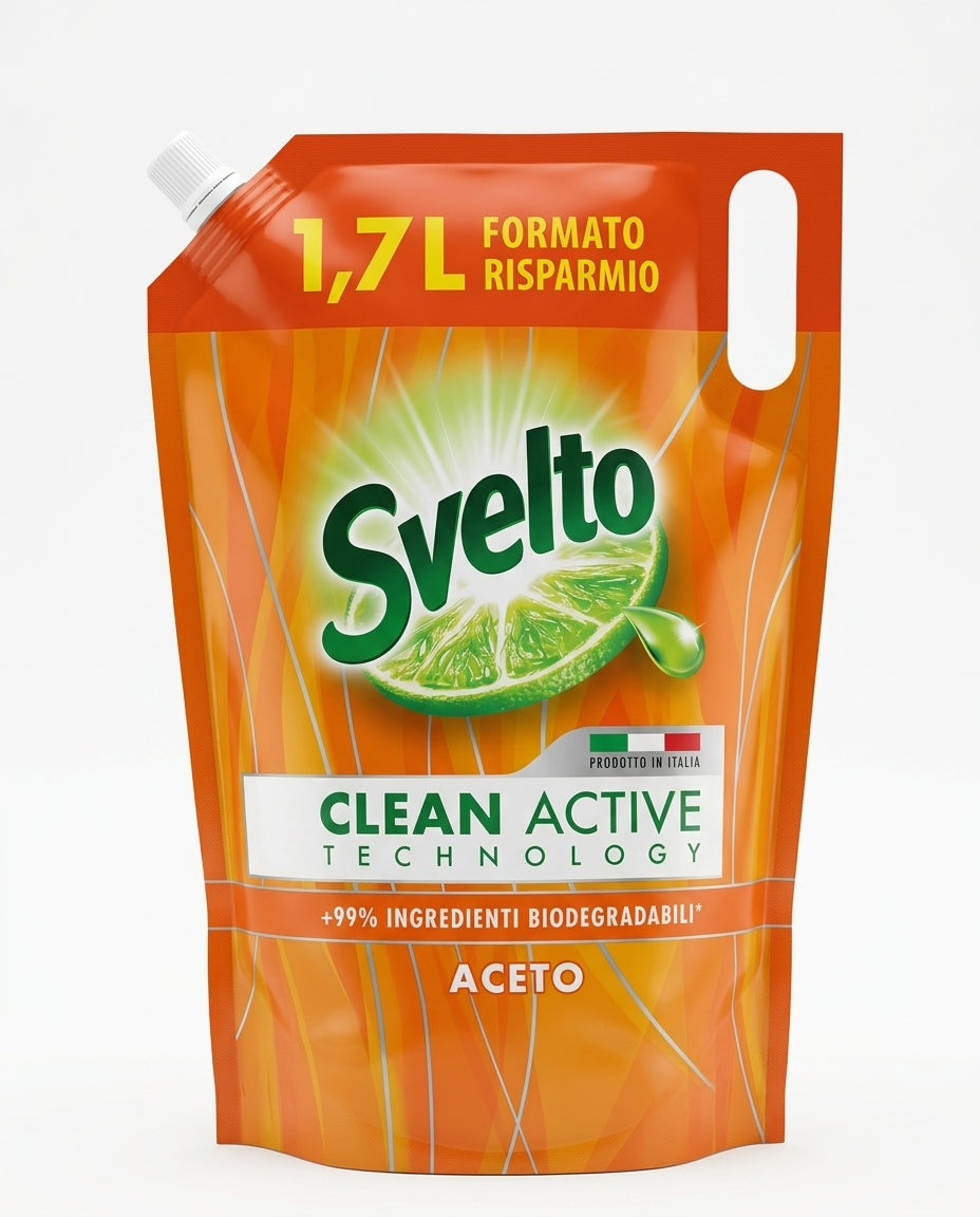 Svelto Detergente Piatti a Mano Aceto Eco-Ricarica Formato Risparmio 1.7 Litri – Clean Active Technology Sgrassante Acqua Fredda