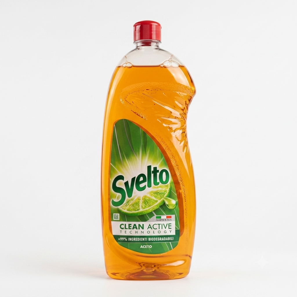 Svelto Detersivo Piatti a Mano Clean Active Aceto 1,03L – Sgrassante in Acqua Fredda con Aceto e Limone | +99% Ingredienti Biodegradabili