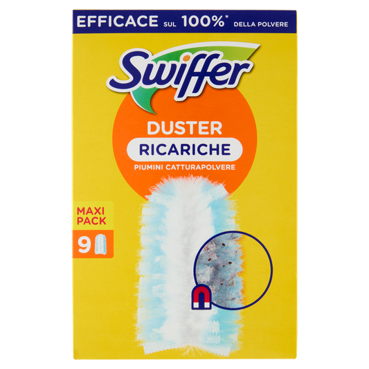 Swiffer Duster ricariche 9 piumini cattura polvere con fibre elettrostatiche compatibili manici standard e XXL