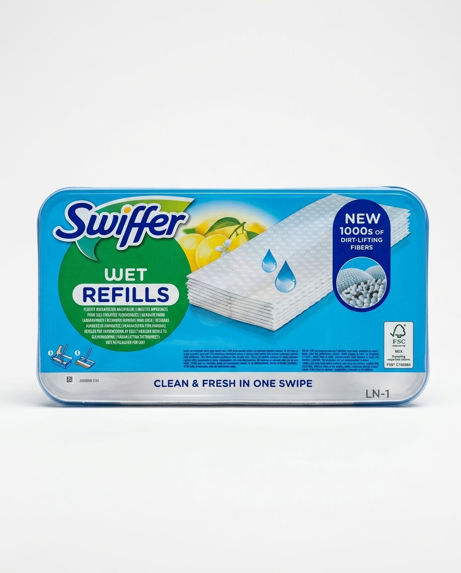 Swiffer Wet Panni Umidi Lavapavimenti 24 Pezzi Maxi Pack Microfibra Imbevuta – Pulizia Rapida e Igiene Senza Risciacquo