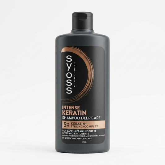 Syoss Intense Keratin Shampoo Deep Care 440 ml con 5% Keratin-Strong Complex per capelli fragili e che si spezzano.