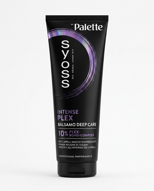 Syoss Intense Plex Balsamo 250ml con 10% Plex-Bond-Complex, ripara i legami capillari, riduce la rottura e migliora la morbidezza e la pettinabilità.