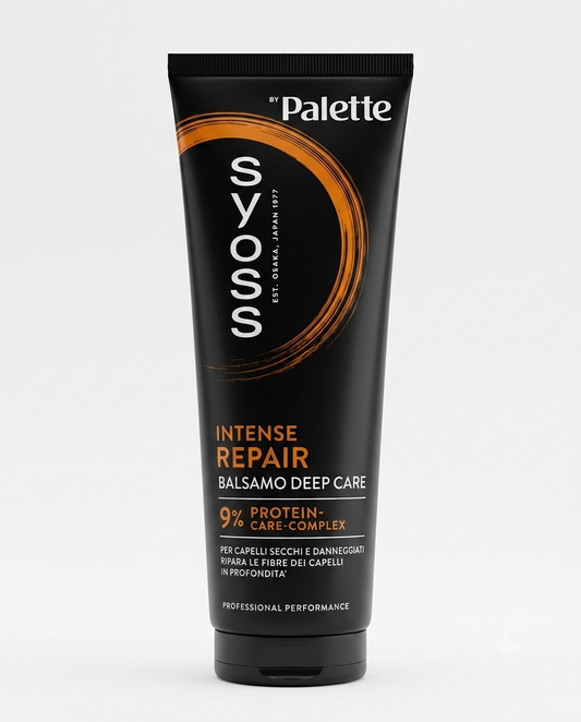 Syoss Intense Repair Balsamo Deep Care 250ml con Protein-Care-Complex 9%, ripara capelli danneggiati, riduce la rottura e migliora la pettinabilità.