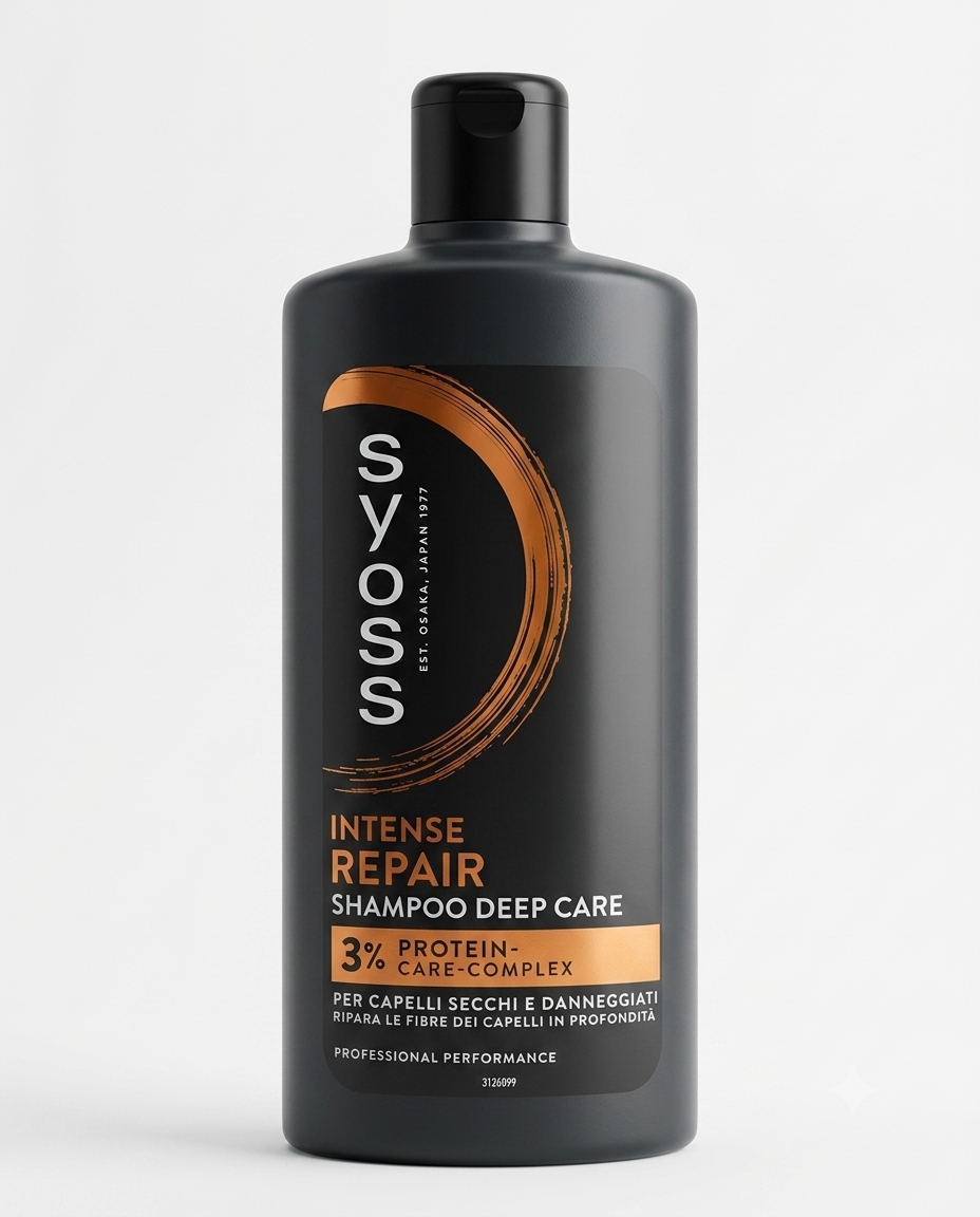 Syoss Intense Repair Shampoo Deep Care 440 ml con Keratin-Strong Complex per capelli secchi e danneggiati.