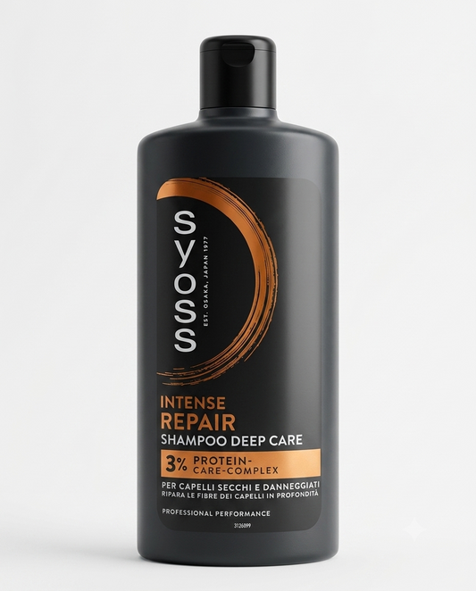 Syoss Intense Repair Shampoo Deep Care 440 ml con Keratin-Strong Complex per capelli secchi e danneggiati.