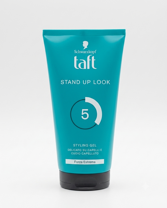 Taft Schwarzkopf Stand Up Look Styling Gel Tenuta 5 150 ml, gel capelli forza estrema con pantenolo, offre fissaggio intenso a lunga durata, definizione dello styling e controllo dell'acconciatura senza appesantire.