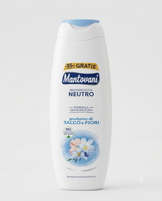 Mantovani bagnodoccia neutro talco e fiori bianchi 400ml ipoallergenico pelle sensibile effetto rilassante