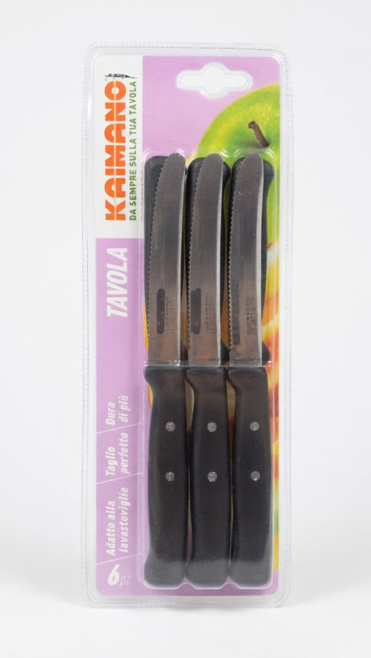 Kaimano Serie Premium Set 6 Coltelli da Tavola – Lama in Acciaio Inox con Affilatura Lunga Durata – Manico in Polipropilene Ultra Resistente – Lavabili in Lavastoviglie – Made by Fiskars