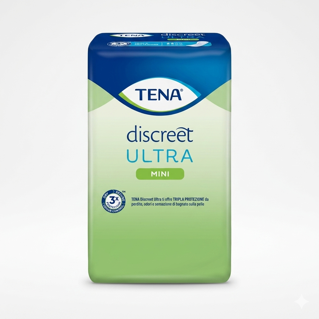 TENA Discreet Ultra Mini x20: assorbenti sottili per perdite leggere, Tripla Protezione, fino 12h asciutto