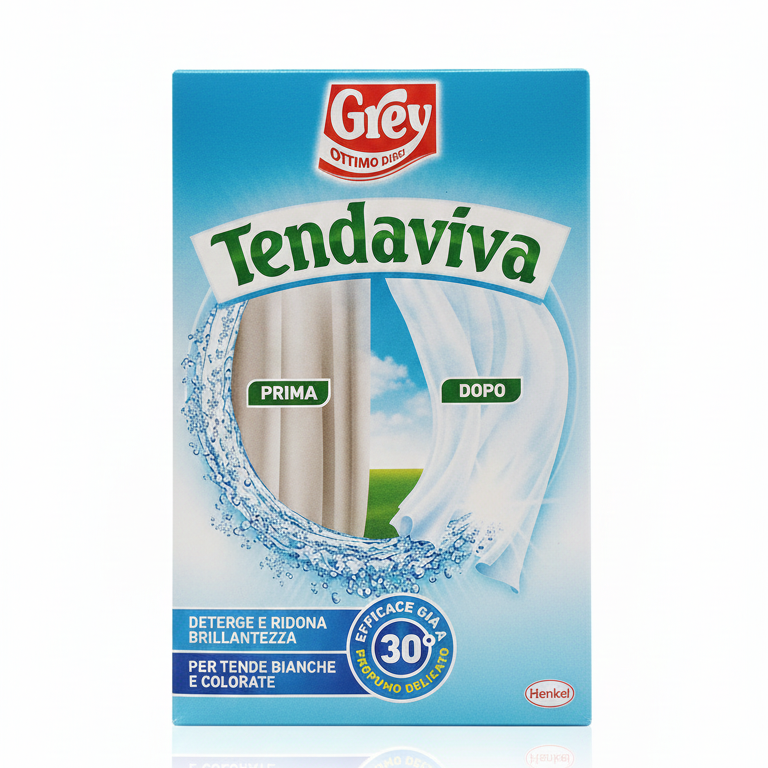 Grey Tendaviva Additivo in Polvere 500g | Per Tende Bianche e Colorate | Azione Igienizzante e Anti-Odore | Protegge fibre e Colori | Efficace a Freddo