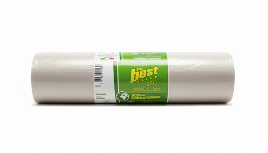 TheBest Eco Sacchi Raccolta Differenziata 72x110 cm, sacchi per rifiuti in LDPE 100% riciclato Made in Italy, resistenti e capienti, ideali per la gestione della raccolta differenziata domestica e professionale.