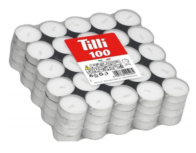 Tilli - Confezione Da 100 Lumini, Senza Profumo, Prodotti In Italia, Colore: Bianco - 12