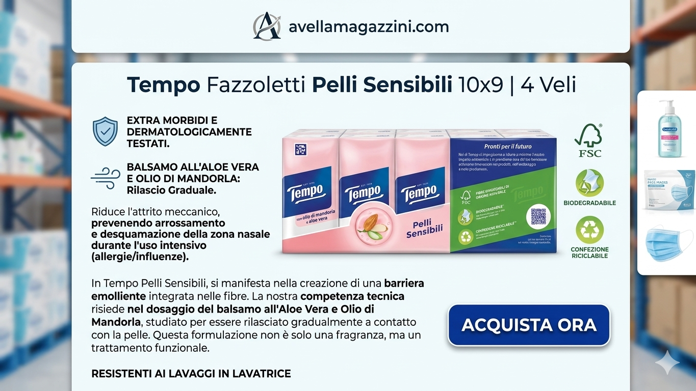 Tempo Fazzoletti Pelli Sensibili 10x9 | 4 Veli con Balsamo Aloe Vera e Olio di Mandorla | Extra Morbidi | Resistenti in Lavatrice