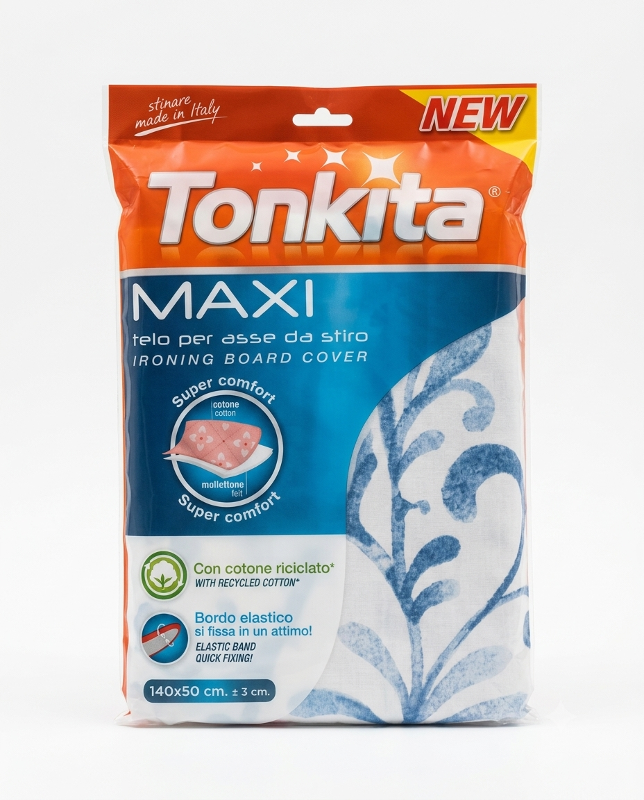 Tonkita Telo Asse da Stiro Super Confort 140x50 cm, copriasse in mollettone ad alto spessore, morbido e assorbente, ideale come ricambio per asse da stiro e per una stiratura confortevole.