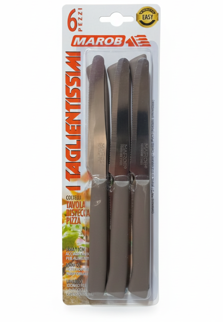 Marietti1850 Set 6 Coltelli da Tavola Smarty | Lama Acciaio Inox Microdentata | Manico Ergonomico Antiscivolo | Made in Italy | Vari Colori