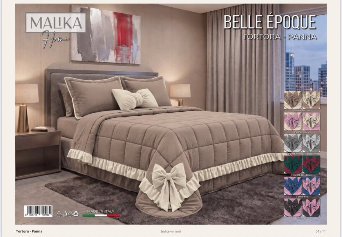 Malika Home Trapunta Matrimoniale Belle Époque Balza in Velluto Fiocco e Cuscino Arredo Made in Italy – Eleganza Lusso Camera da Letto