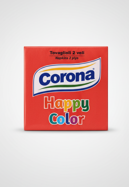 Corona Happy Color tovaglioli 33x30 cm rosso intenso in pura cellulosa a 2 veli, morbidi e resistenti, ideali per feste, eventi, catering e uso quotidiano, con elevata assorbenza e struttura doppio velo, perfetti per apparecchiare la tavola con un tocco di colore vivace e decorativo mantenendo praticità e comfort.