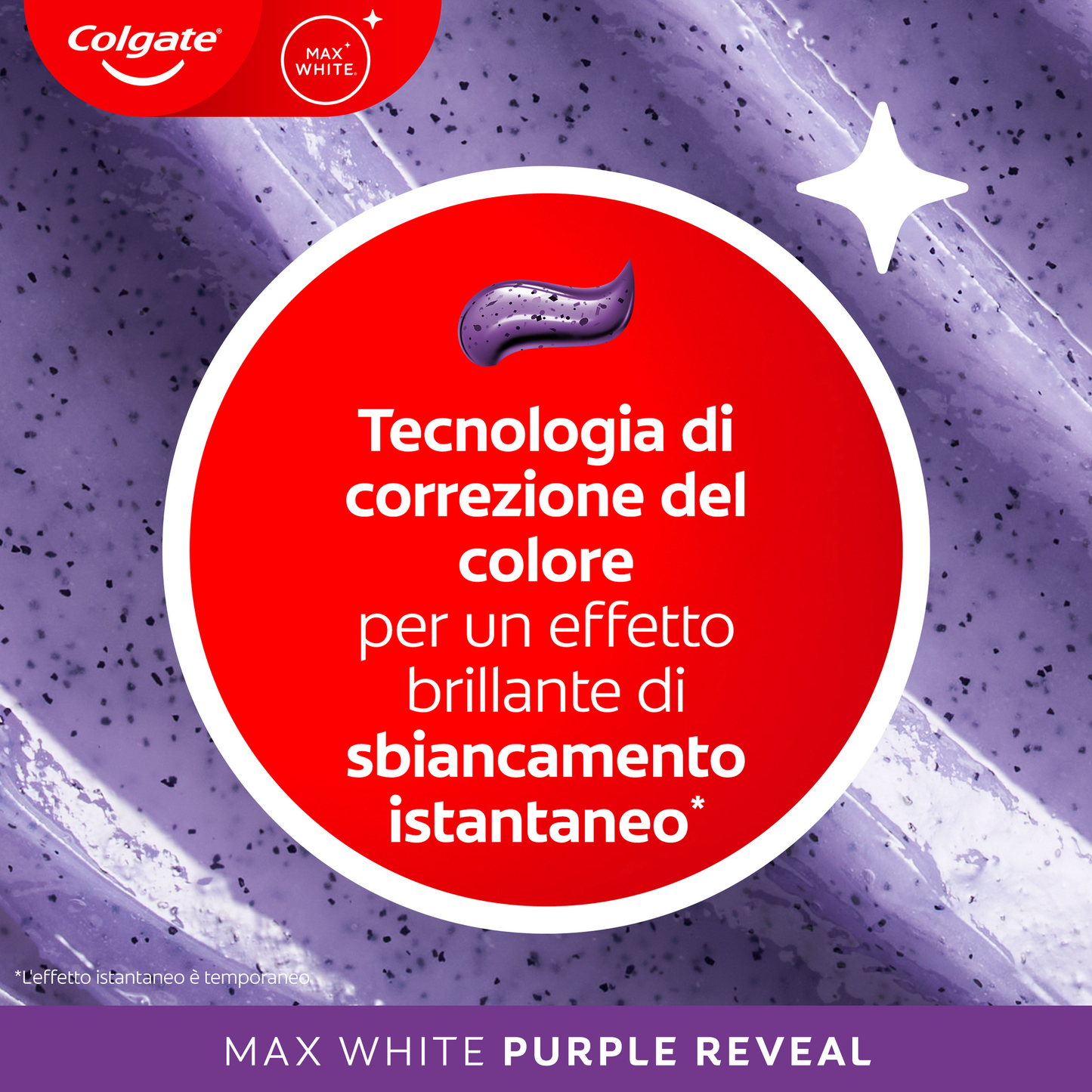 Colgate Max White Purple Reveal Dentifricio Sbiancante Istantaneo 75 ml – Tecnologia Ottica di Correzione del Colore e Protezione Avanzata dello Smalto