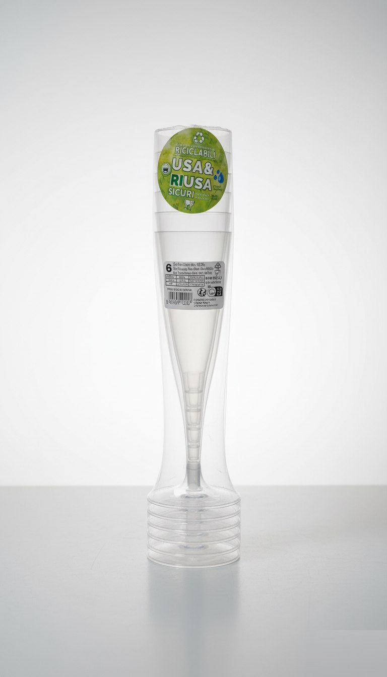 goldPlast Set 6 Flûte Trasparenti Riutilizzabili (USA & RIUSA) - Calici Spumante Plastica Dura per Feste, Eventi e Catering
