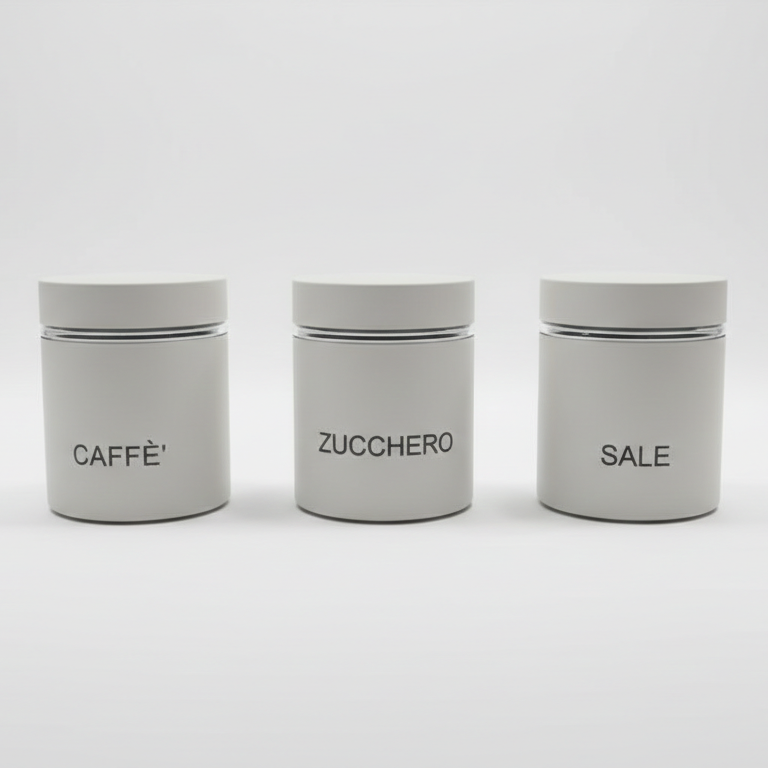 General Trade Set 3 Barattoli in Vetro Sale Zucchero Caffè 75 cl | Rivestimento Bianco Matt con Scritte | Chiusura Ermetica