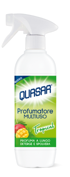 Quasar Profumatore Multiuso Spray 500ml | Azione Professionale 3 in 1: Pulisce, Spolvera e Deodora | Formula Zero Aloni con Effetto Antistatico