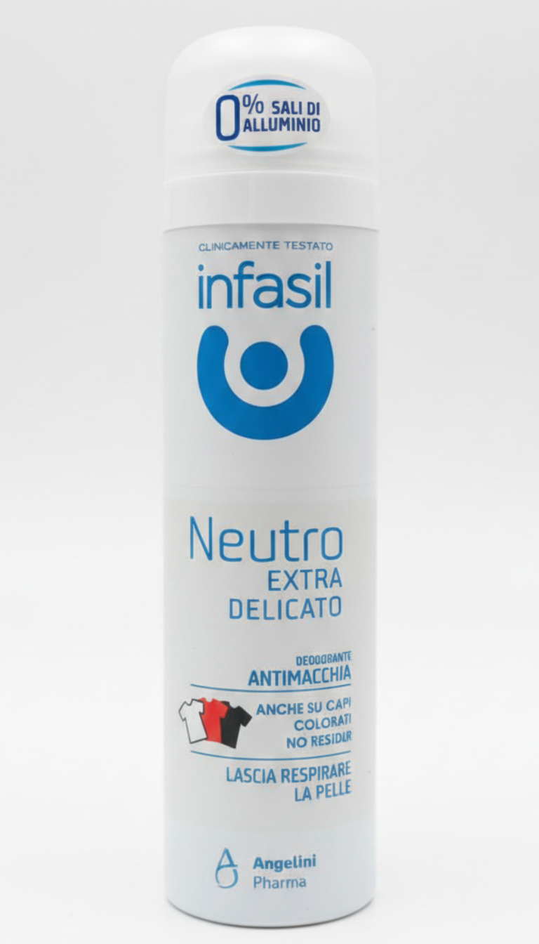 Infasil Neutro Extra Delicato Deodorante Spray 150ml | 0% Sali d'Alluminio | Anti-Macchia | Protezione 24h Pelli Sensibili