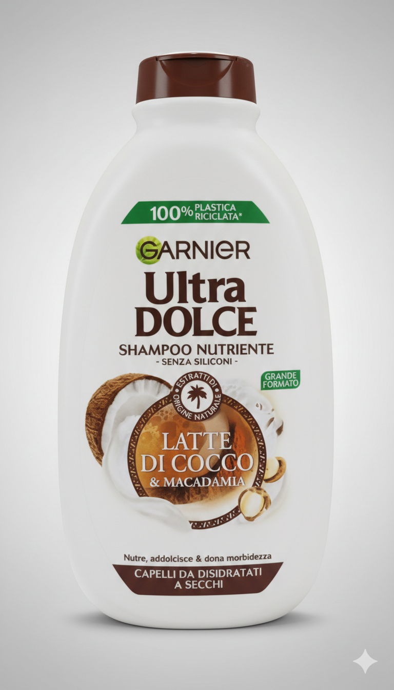 Garnier Ultra Dolce Shampoo Nutritivo Latte di Cocco e Macadamia 400ml – Per Capelli Secchi e Spenti, Senza Siliconi