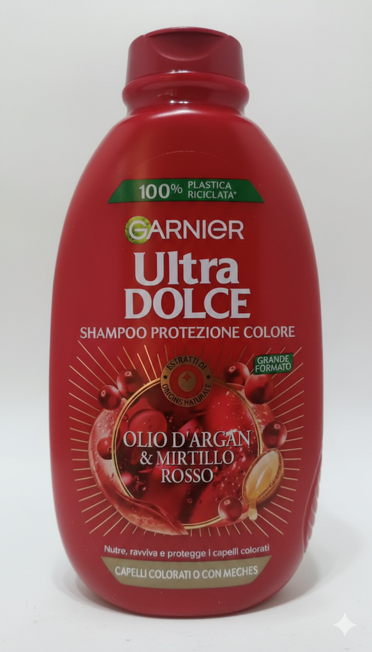 Garnier Ultra Dolce Shampoo Olio d'Argan e Mirtillo Rosso 400ml – Protezione Colore e Nutrimento per Capelli Colorati o Trattati