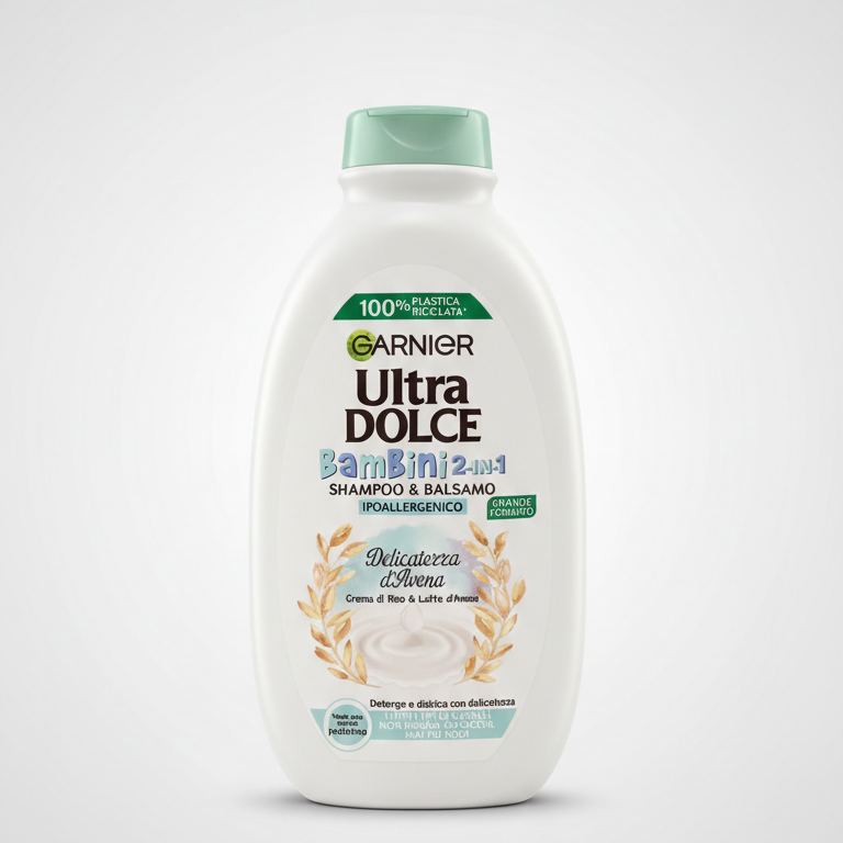 Garnier Ultra Dolce Bambini Shampoo 2in1 Delicatezza d'Avena 400ml – Ipoallergenico, Anti-Nodi, Crema di Riso & Latte d'Avena BIO