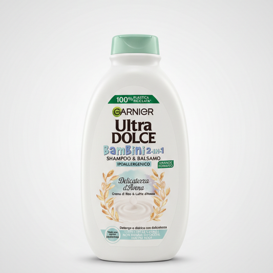Garnier Ultra Dolce Bambini Shampoo 2in1 Delicatezza d'Avena 400ml – Ipoallergenico, Anti-Nodi, Crema di Riso & Latte d'Avena BIO