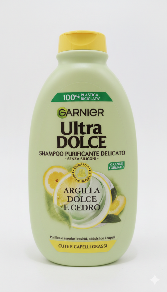 Garnier Ultra Dolce Shampoo Purificante Argilla Dolce e Cedro 400ml – Per Cute e Capelli Grassi – Formula Senza Siliconi
