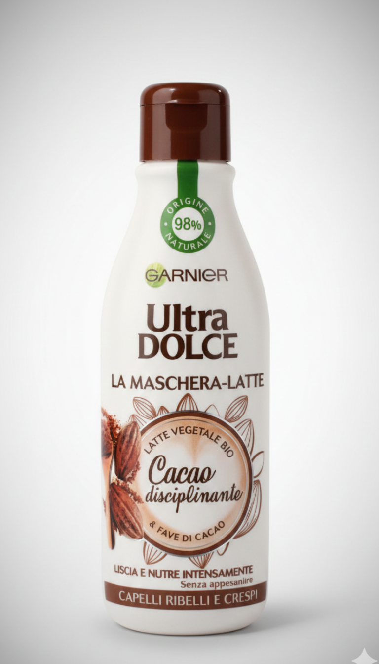 Garnier Ultra Dolce Maschera-Latte Cacao e Latte di Cocco 250ml – Trattamento Disciplinante per Capelli Crespi e Ribelli
