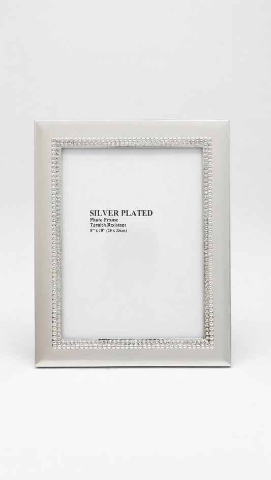 Borella Cornice Portafoto Silver Plated Tarnish Resistant Linea Samba – Formato 20x25 cm – Elegante Dettaglio Perline e Retro Velluto