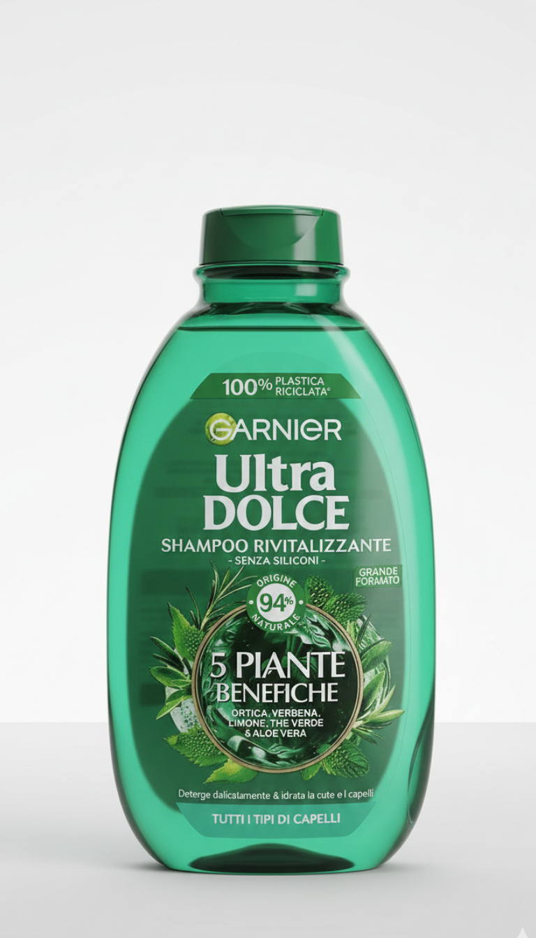 Garnier Ultra Dolce Shampoo 5 Piante Benefiche 400ml – Rivitalizzante e Purificante – Per Capelli Spenti e Senza Vita