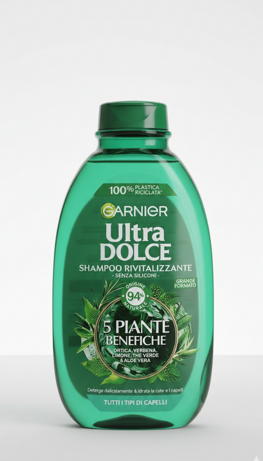 Garnier Ultra Dolce Shampoo 5 Piante Benefiche 400ml – Rivitalizzante e Purificante – Per Capelli Spenti e Senza Vita