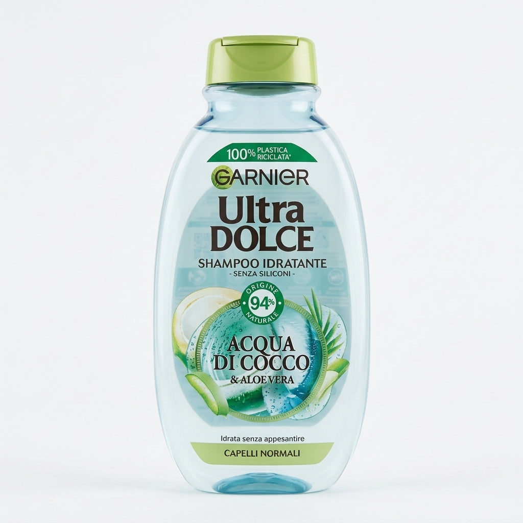 Garnier Ultra Dolce Shampoo Acqua di Cocco & Aloe Vera 250 ml | 94% Origine Naturale | Senza Siliconi e Coloranti | Capelli Normali o Disidratati | Idrata e Nutre