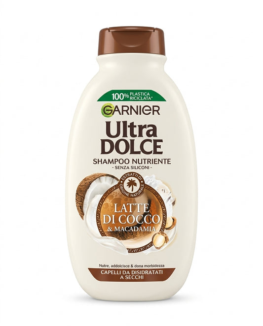 Garnier Ultra Dolce Shampoo Nutriente Latte di Cocco & Macadamia 250 ml | Capelli da Disidratati a Secchi | Senza Siliconi | Formula Vegana | Cocco Biologico