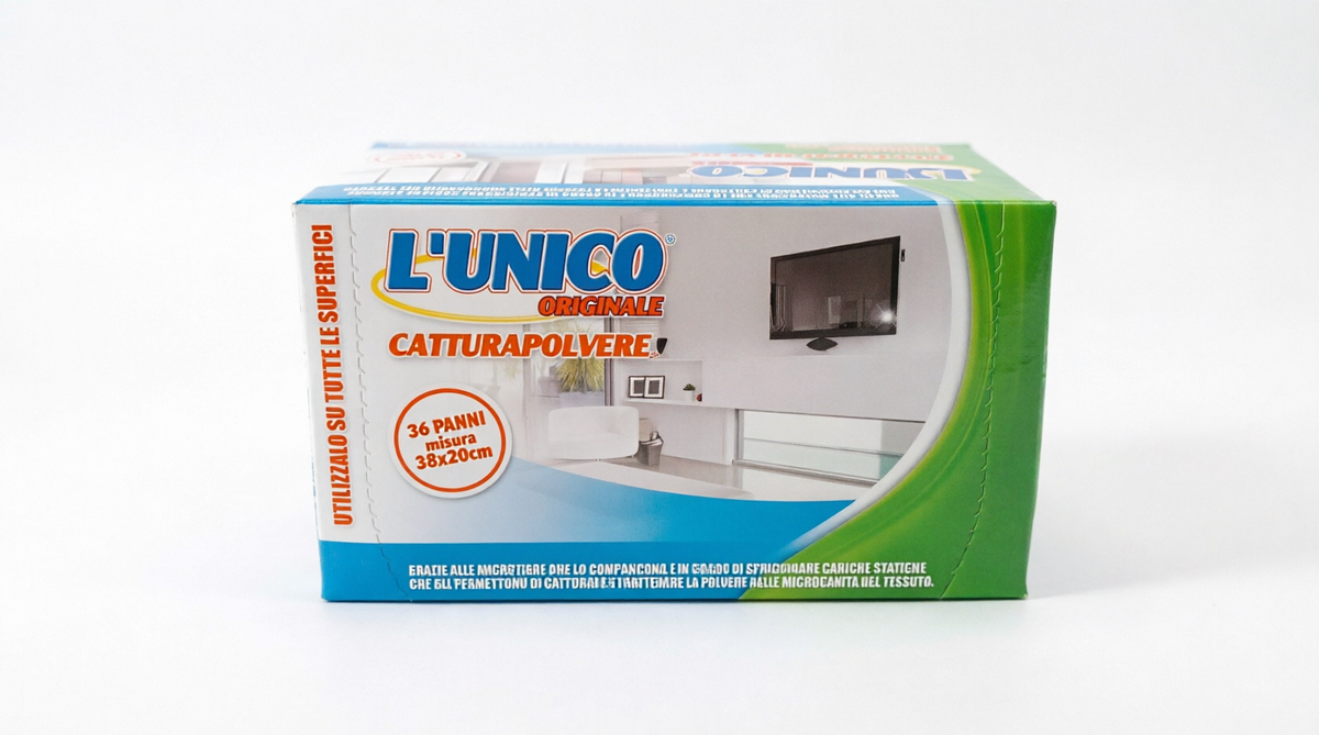 Panni catturapolvere L'Unico Originale 36 pezzi 38x20 cm, anti-polvere professionali per pavimenti e mobili, in pratica scatola dispenser.