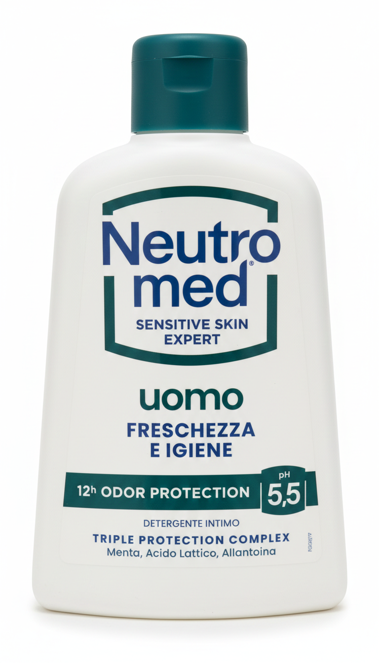 Neutromed Uomo Detergente Intimo 200 ml – pH 5.5 con Menta Piperita – Protezione Attiva 12h Anti-Odore e Igiene Profonda