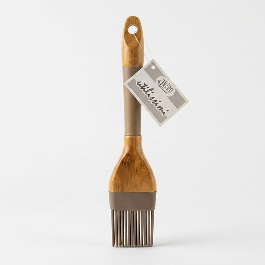 Utilissimi Pennello da Cucina in Silicone con manico in bamboo 22x5 cm, modello SK-3311B, con setole flessibili ideale per spennellare olio, burro, uovo e salse.