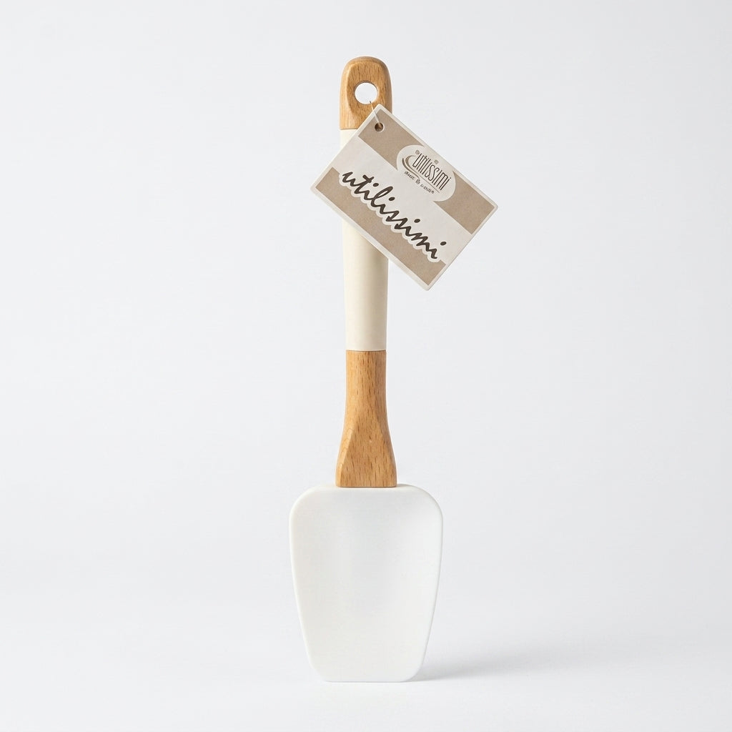 Utilissimi Spatola da Cucina in Silicone con manico in bamboo 25x6 cm, spatola flessibile e anti-graffio, ideale per cucinare e mescolare, con lavaggio consigliato a mano.