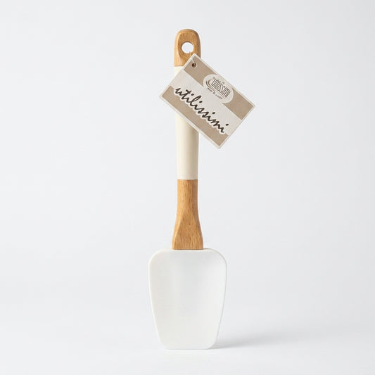 Utilissimi Spatola da Cucina in Silicone con manico in bamboo 25x6 cm, spatola flessibile e anti-graffio, ideale per cucinare e mescolare, con lavaggio consigliato a mano.